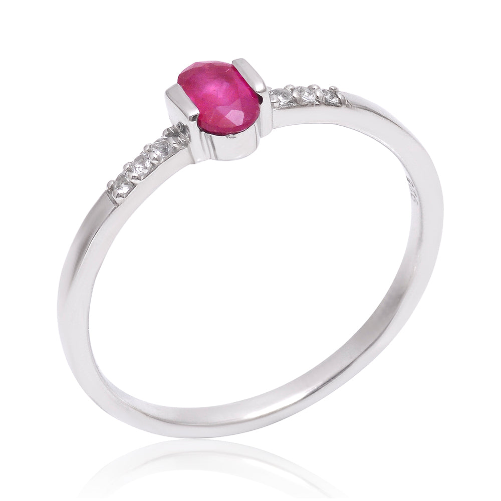Anillo de Plata con Rubí de Madagascar y Topacio Blanco 4 