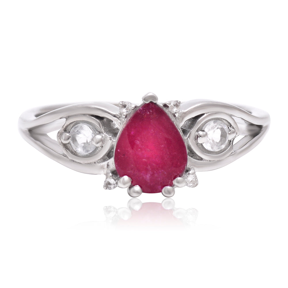 Anillo de Plata con Rubí de Madagascar y Topacio Blanco 1 