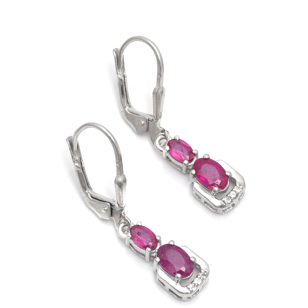 Pendientes de Plata con Rubí de Madagascar y Topacio Blanco 4 