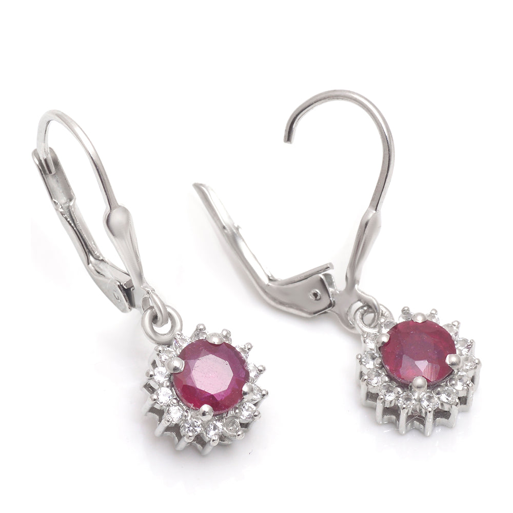 Pendientes de Plata con Rubí de Madagascar y Topacio Blanco 2 