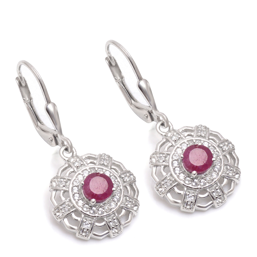 Pendientes de Plata con Rubí de Madagascar y Topacio Blanco 2 