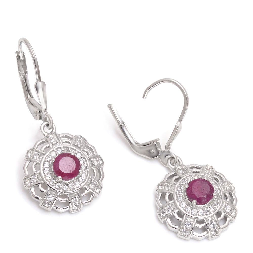 Pendientes de Plata con Rubí de Madagascar y Topacio Blanco 3 