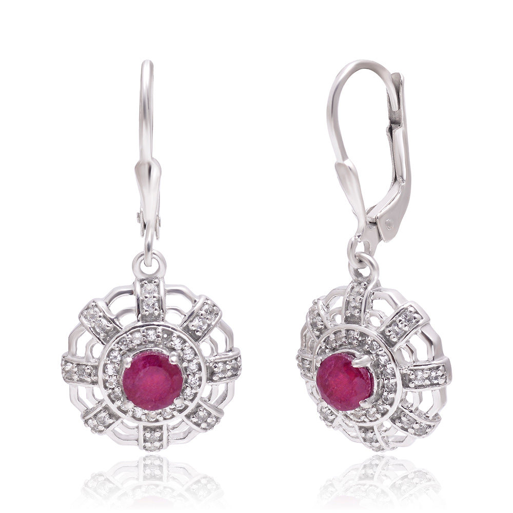 Pendientes de Plata con Rubí de Madagascar y Topacio Blanco 1 