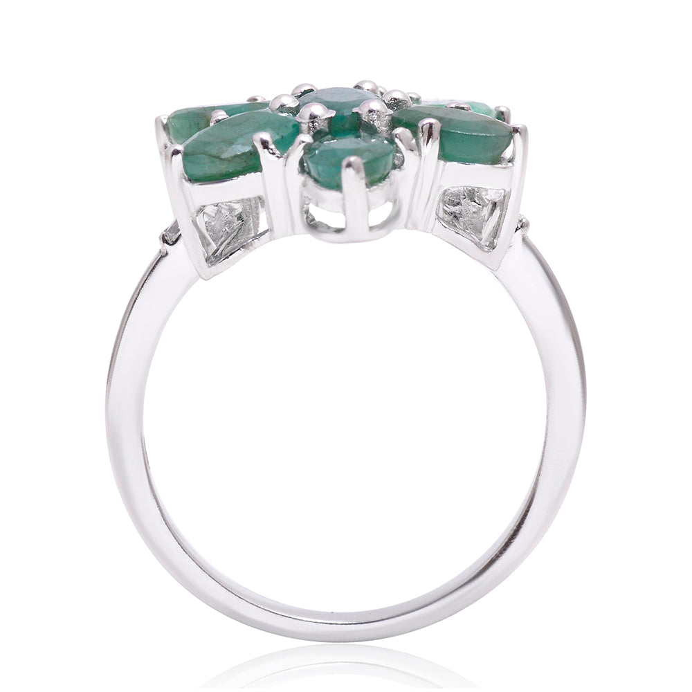 Anillo de Plata con Esmeralda de Brasil y Topacio Blanco 4 
