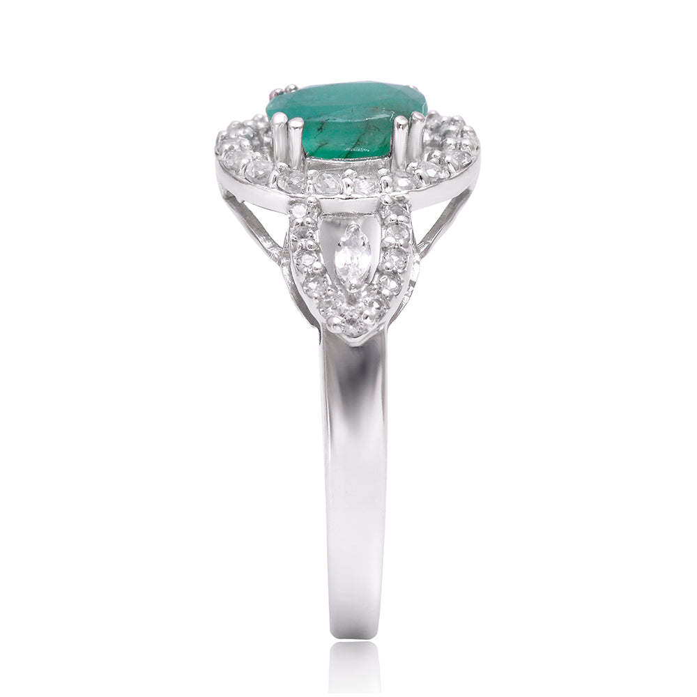 Anillo de Plata con Esmeralda de Brasil y Topacio Blanco