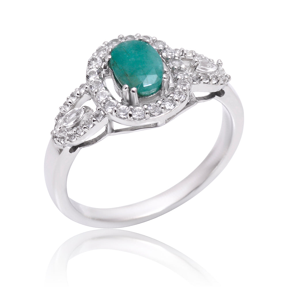 Anillo de Plata con Esmeralda de Brasil y Topacio Blanco 4 