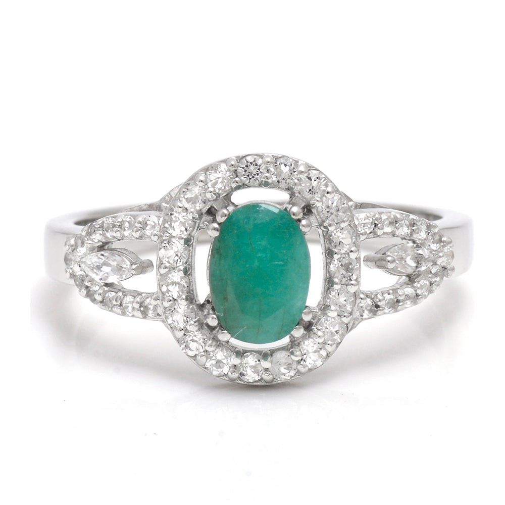 Anillo de Plata con Esmeralda de Brasil y Topacio Blanco 1 