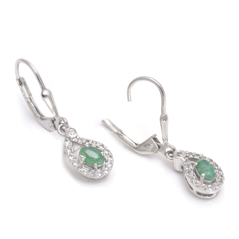 Pendientes de Plata con Esmeralda de Brasil y Topacio Blanco 3 