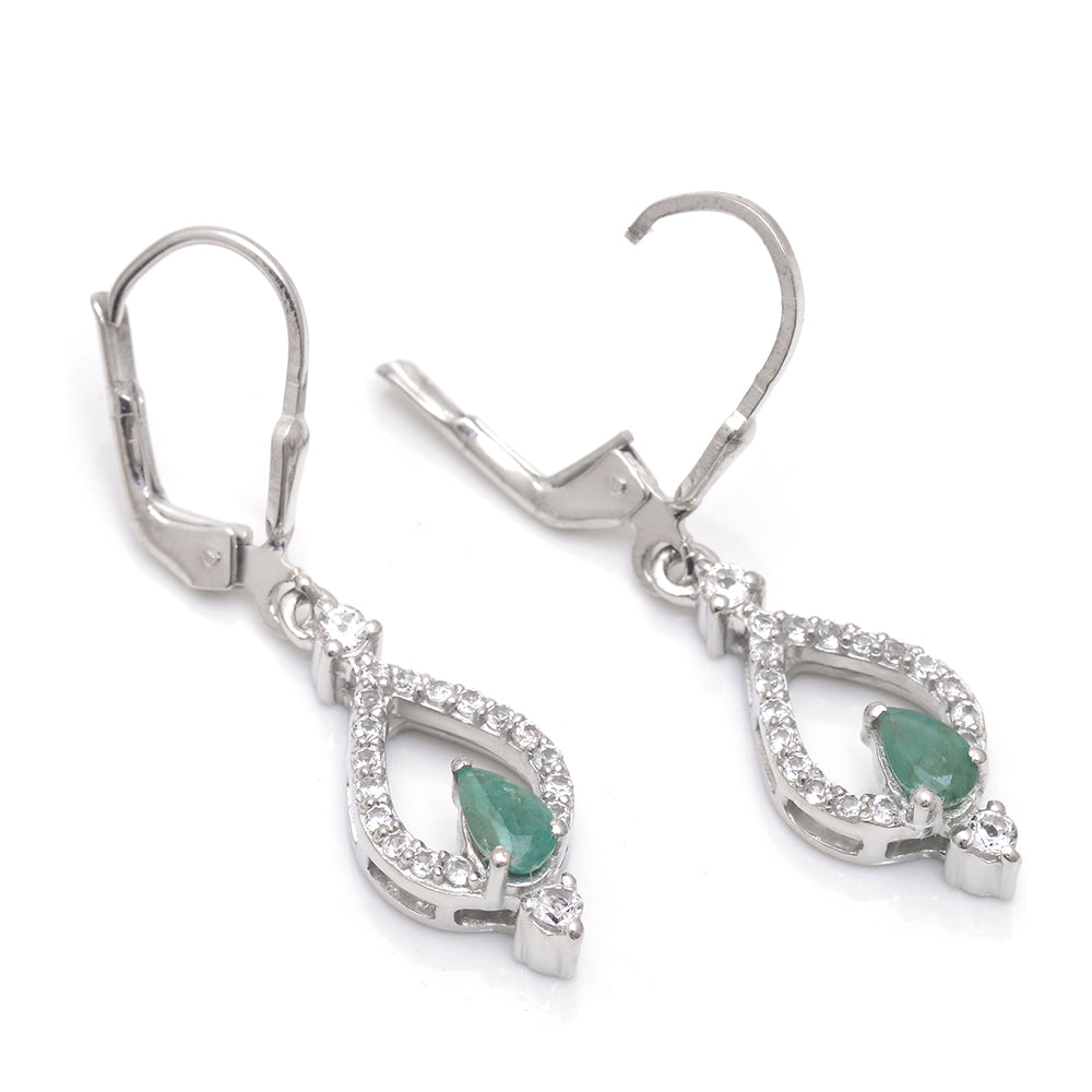 Pendientes de Plata con Esmeralda de Brasil y Topacio Blanco 2 