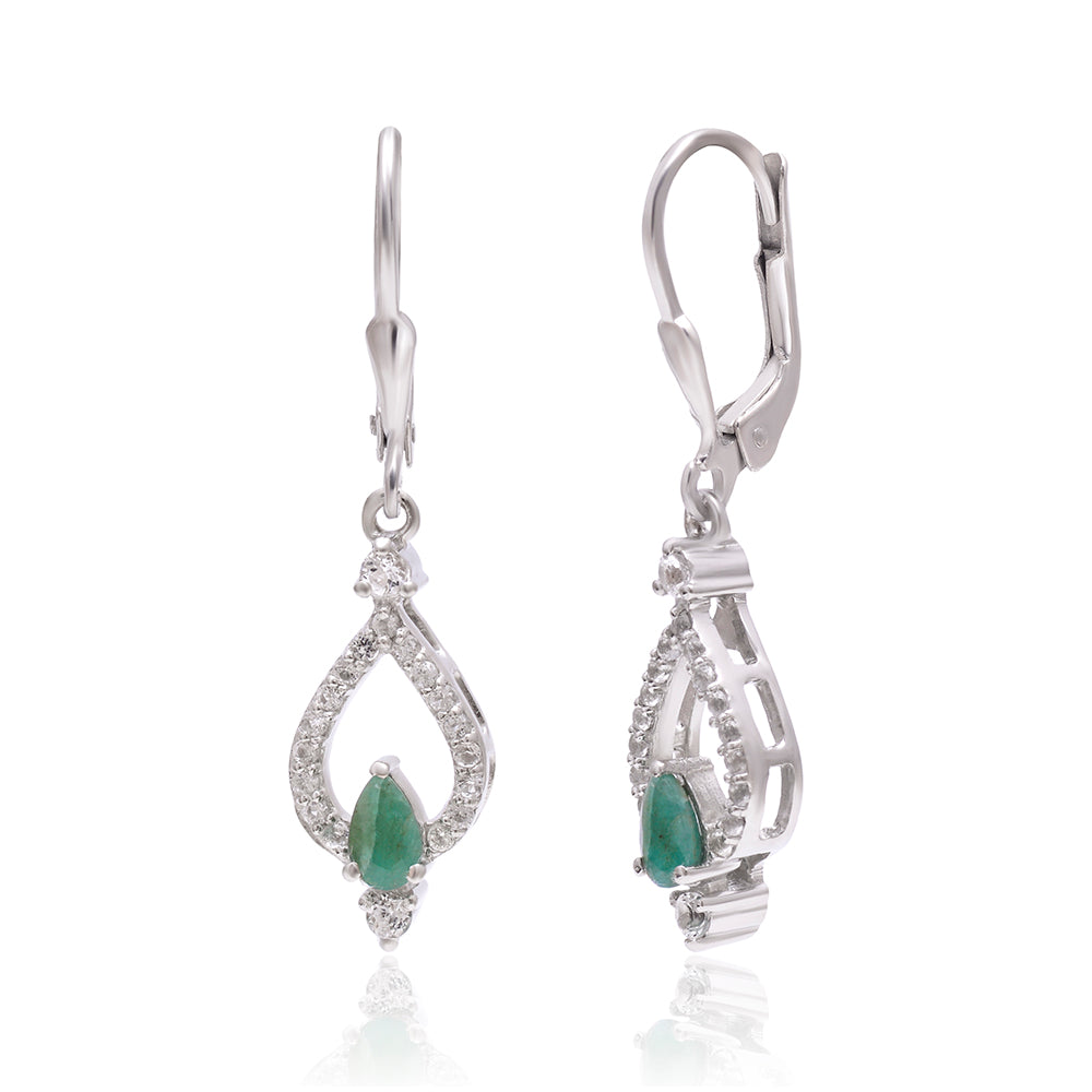 Pendientes de Plata con Esmeralda de Brasil y Topacio Blanco