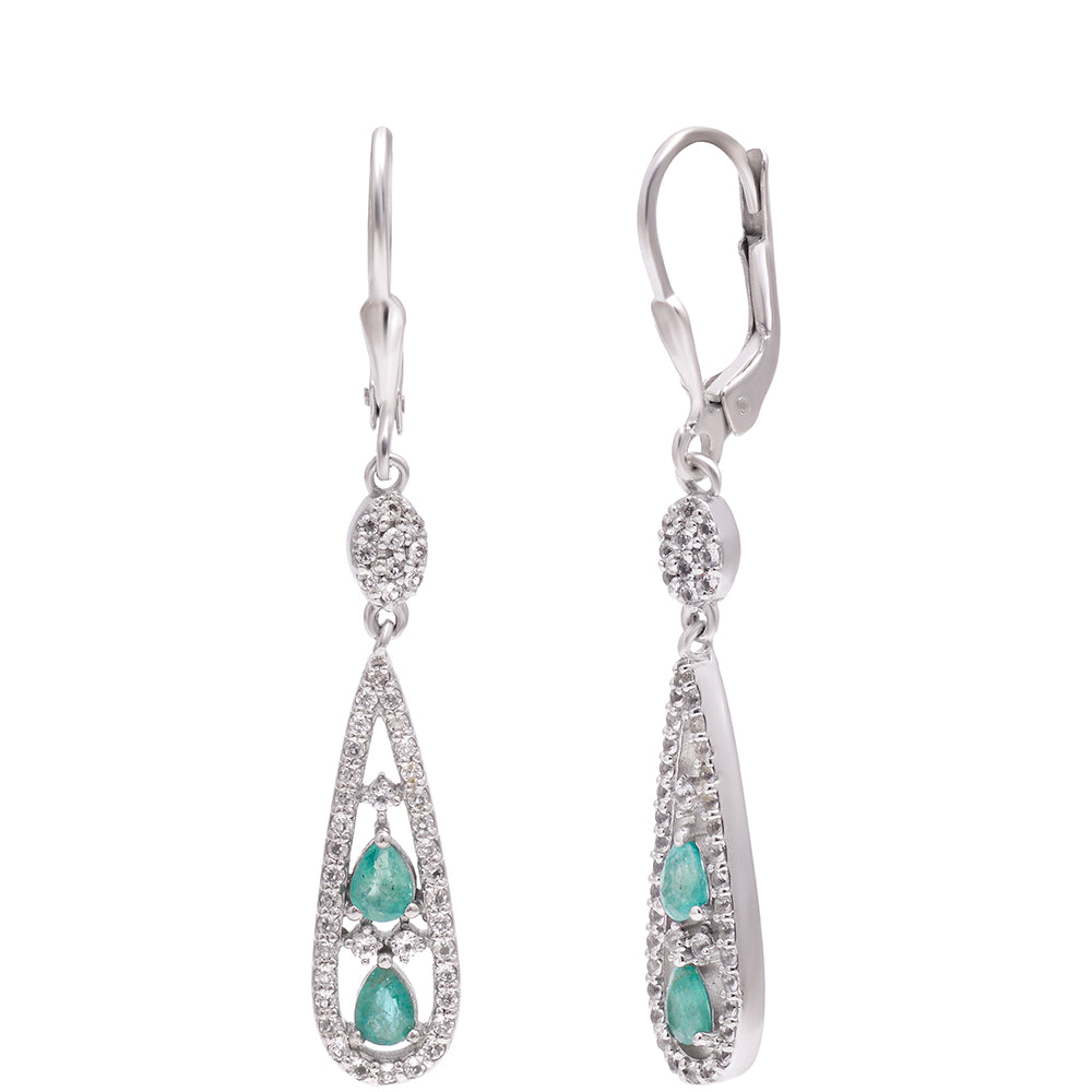 Pendientes de Plata con Esmeralda de Brasil y Topacio Blanco 5 
