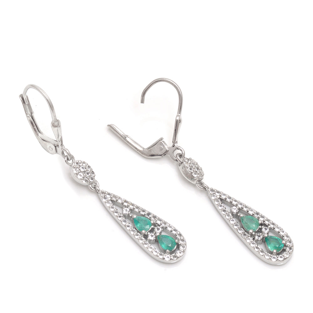 Pendientes de Plata con Esmeralda de Brasil y Topacio Blanco 4 