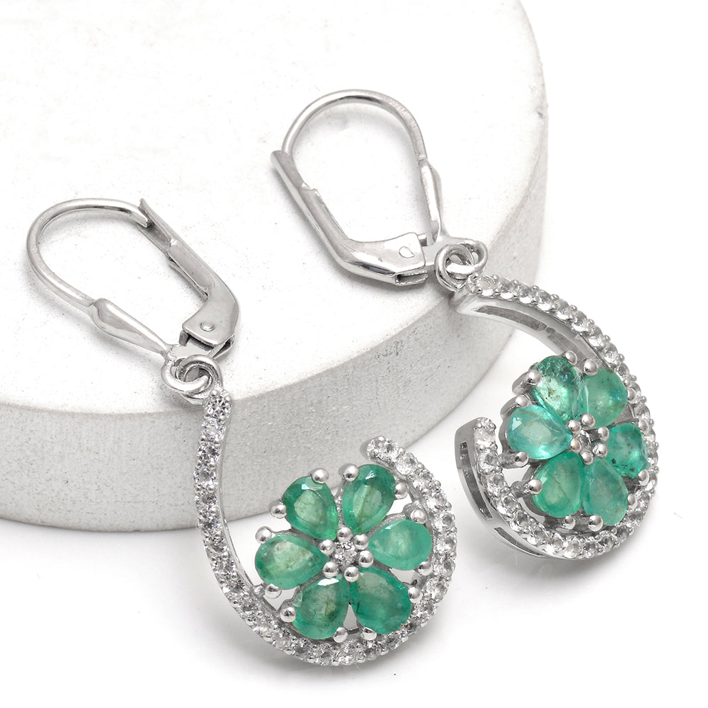 Pendientes de Plata con Esmeralda de Brasil y Topacio Blanco 4 