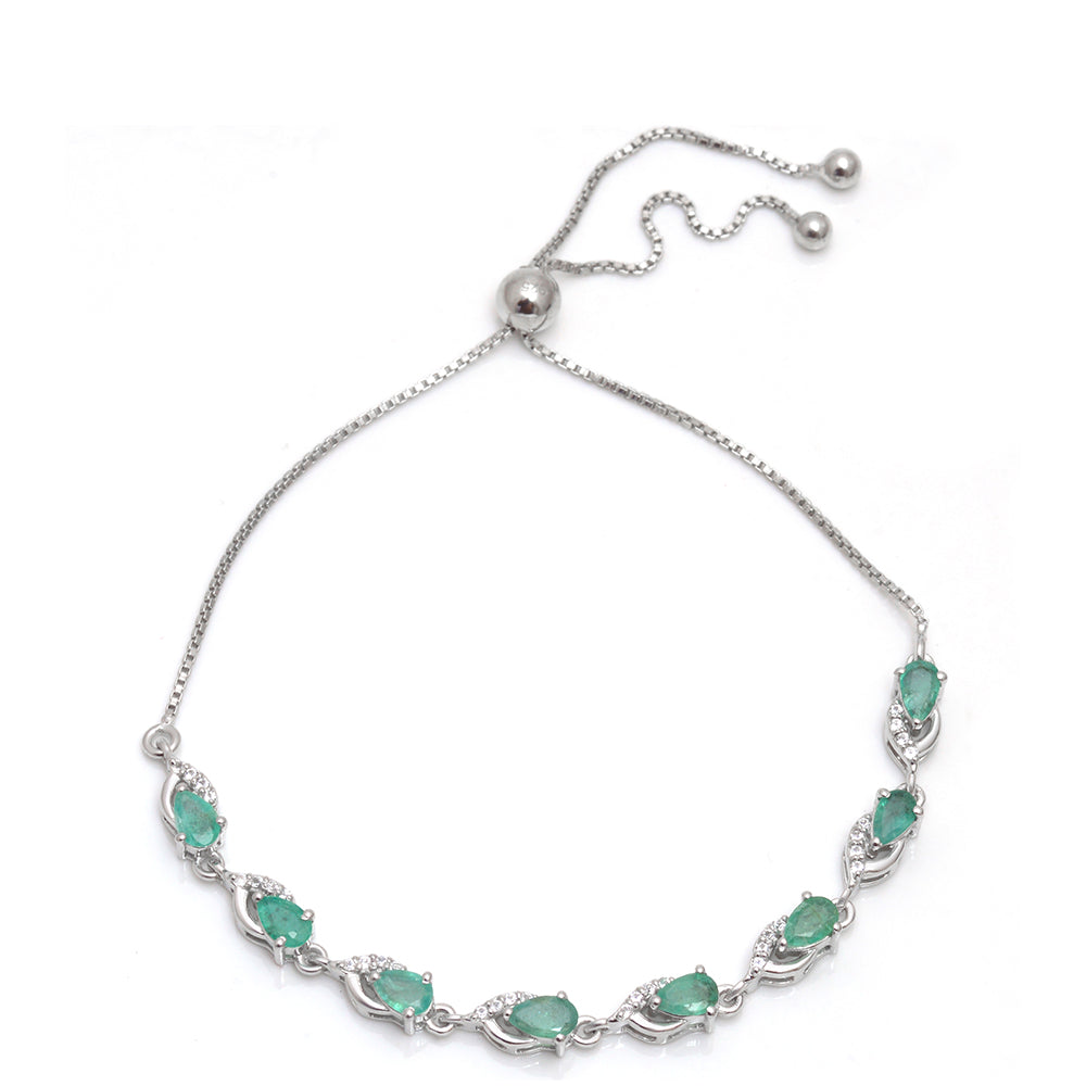 Pulsera de Plata con Esmeralda de Brasil y Topacio Blanco