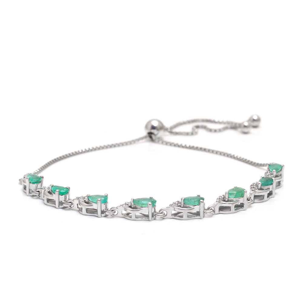 Pulsera de Plata con Esmeralda de Brasil y Topacio Blanco