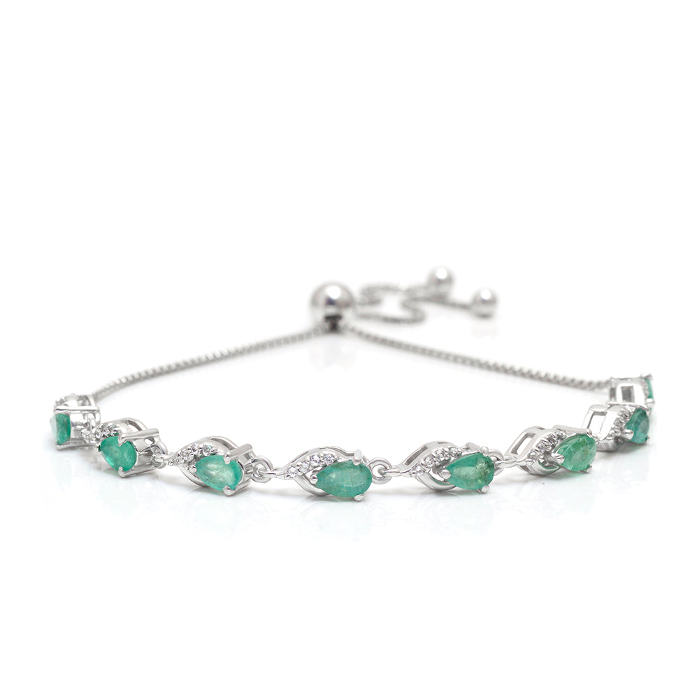 Pulsera de Plata con Esmeralda de Brasil y Topacio Blanco 1 