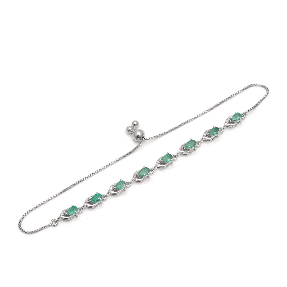 Pulsera de Plata con Esmeralda de Brasil y Topacio Blanco