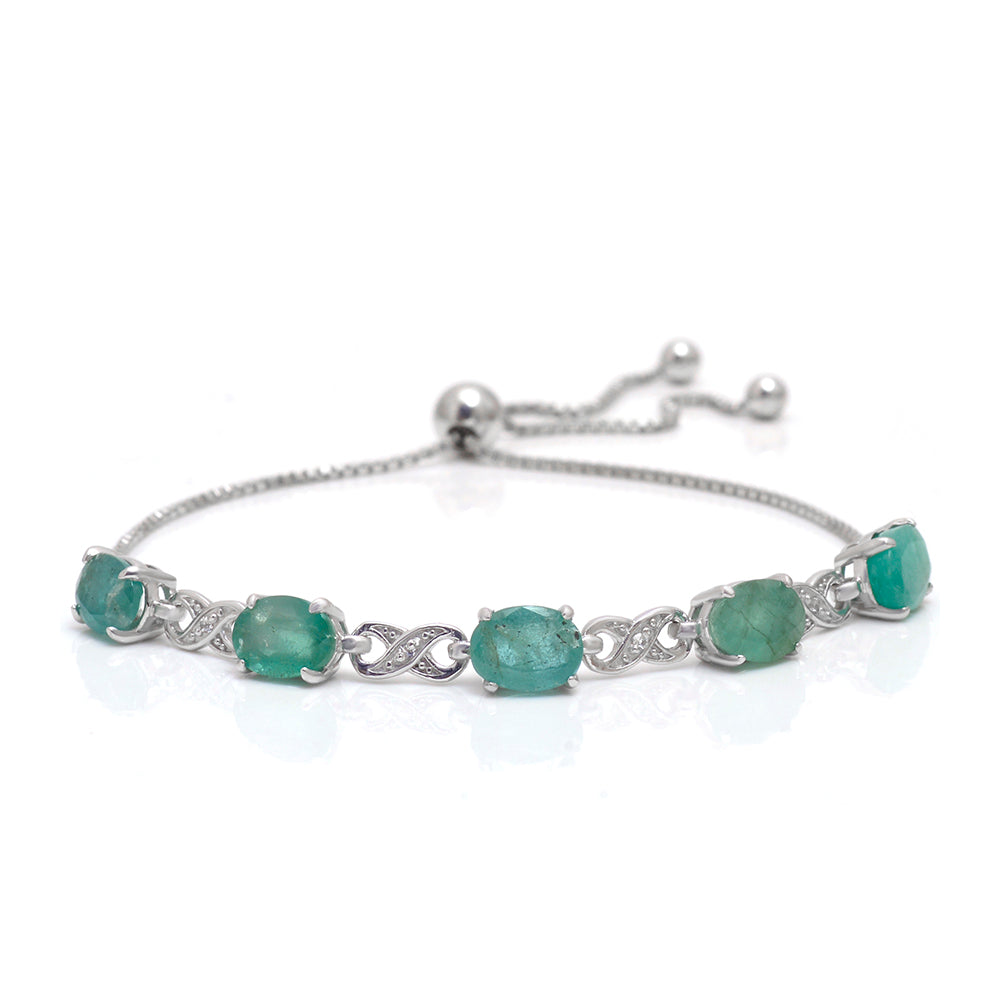 Pulsera de Plata con Esmeralda de Brasil y Topacio Blanco 1 