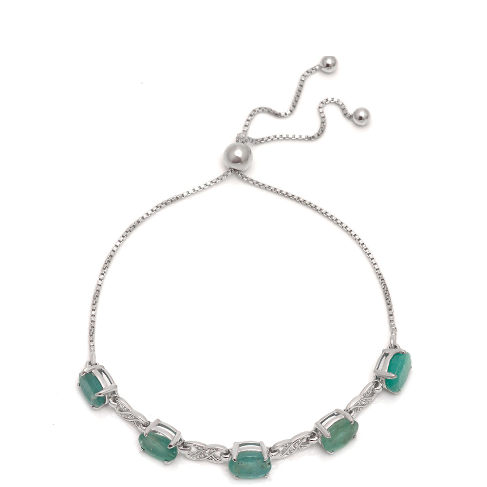 Pulsera de Plata con Esmeralda de Brasil y Topacio Blanco 2 