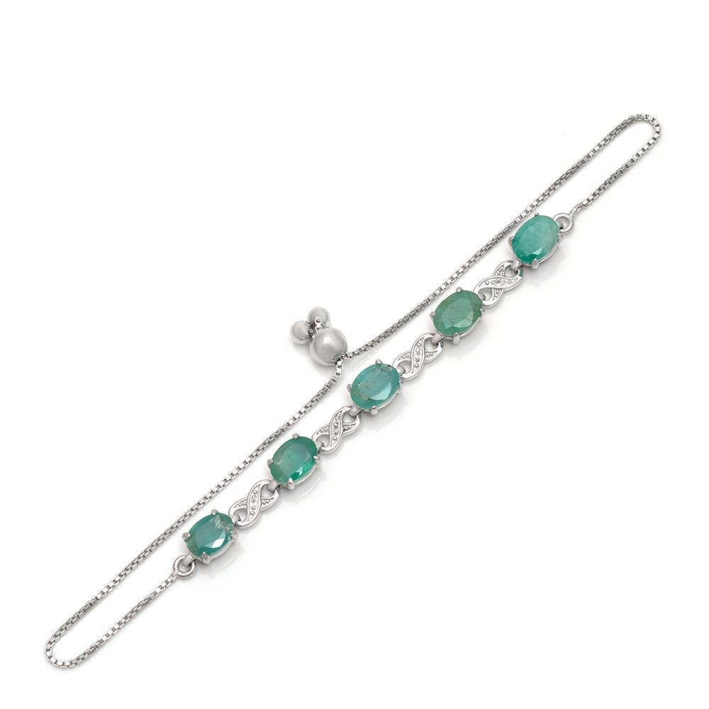 Pulsera de Plata con Esmeralda de Brasil y Topacio Blanco 3 