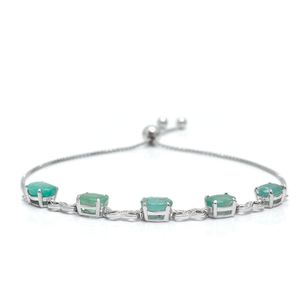 Pulsera de Plata con Esmeralda de Brasil y Topacio Blanco