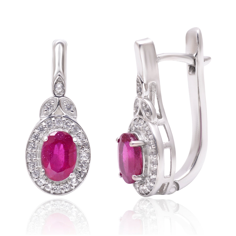 Pendientes de Plata con Rubí de Madagascar y Topacio Blanco