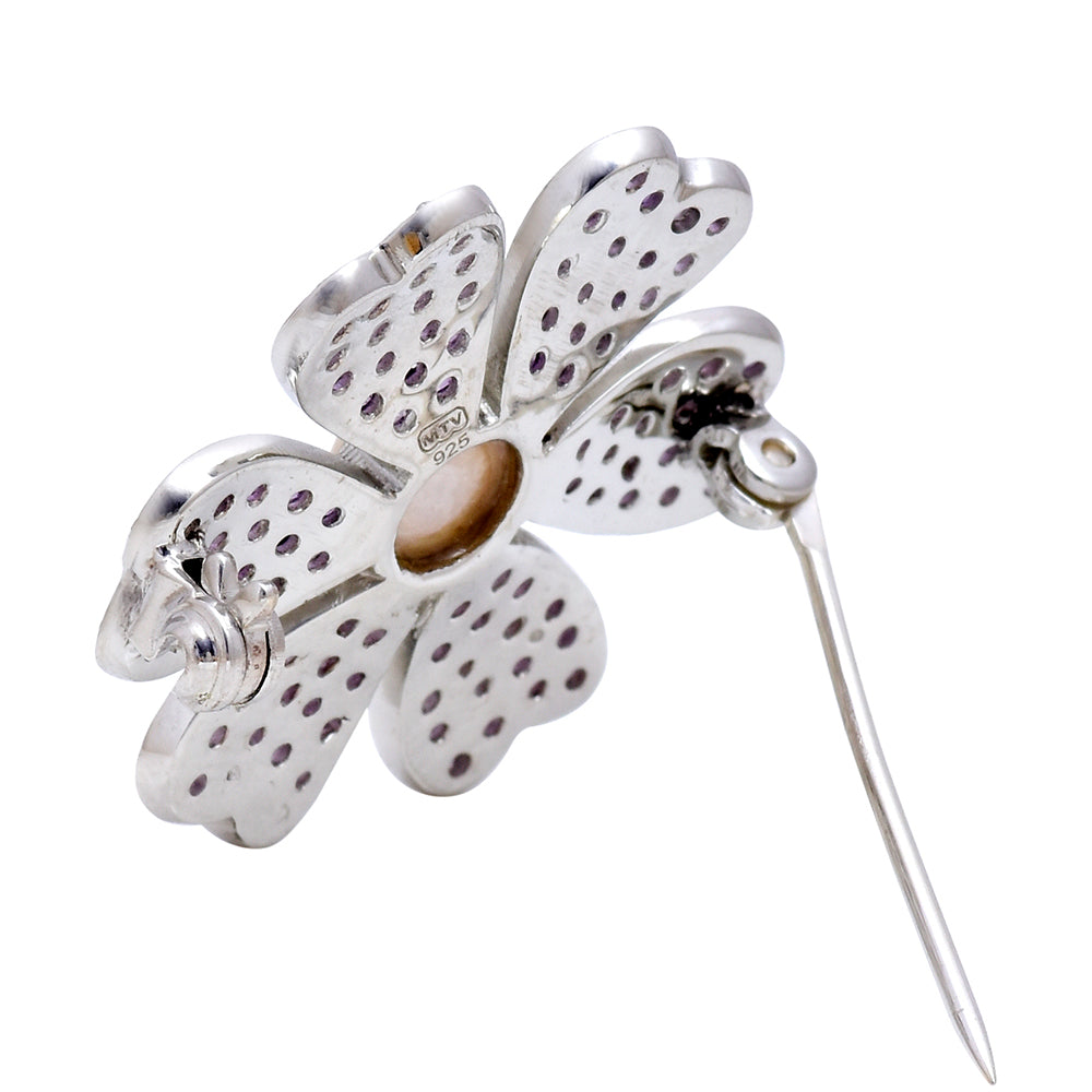 Broche de Plata con Amatista de Marruecos y Perla blanca de agua dulce 4 