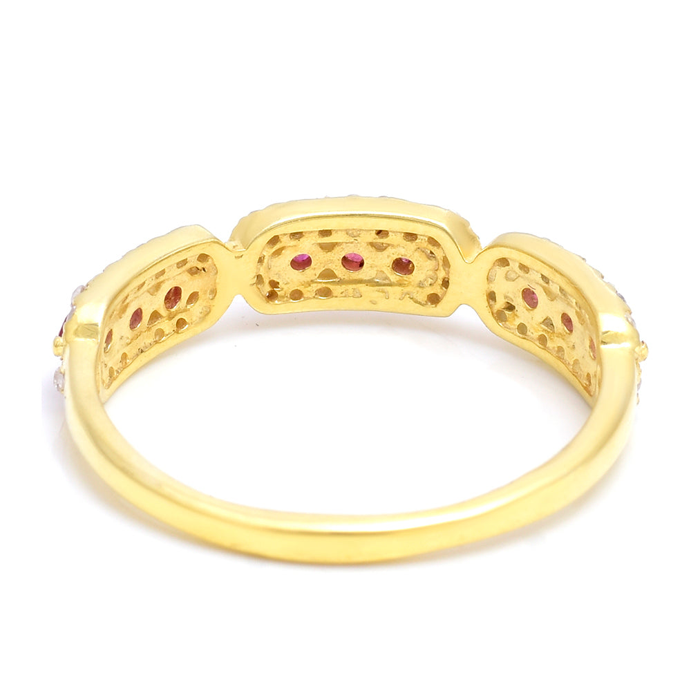 Anillo de Plata Bañada en Oro con Rubí de Madagascar y Topacio Blanco 7 