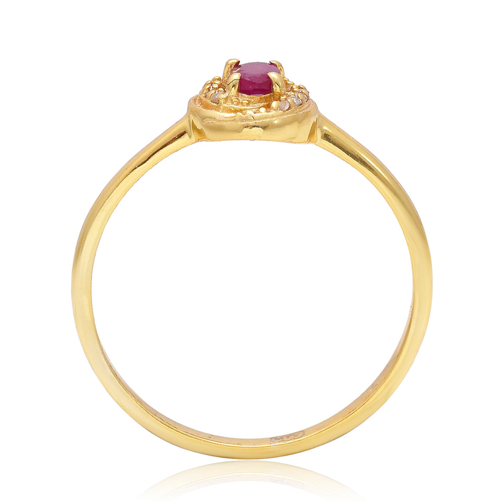 Anillo de Plata Bañada en Oro con Rubí de Madagascar y Topacio Blanco