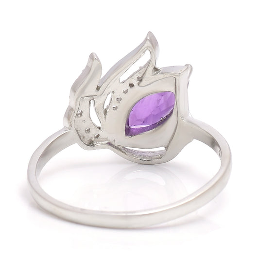 Anillo de Plata con Amatista de Marruecos y Topacio Blanco