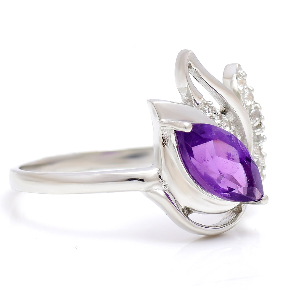 Anillo de Plata con Amatista de Marruecos y Topacio Blanco 3 