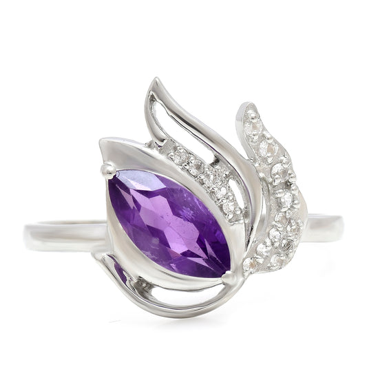 Anillo de Plata con Amatista de Marruecos y Topacio Blanco