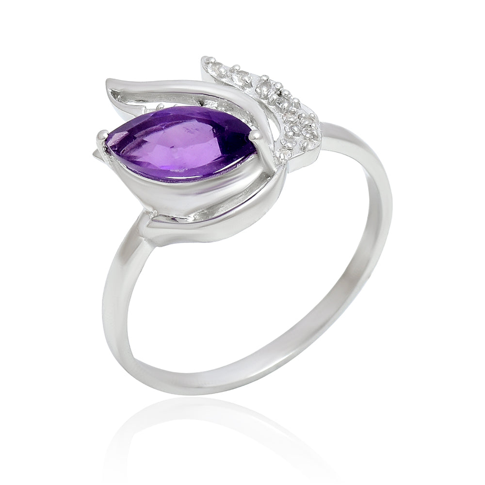 Anillo de Plata con Amatista de Marruecos y Topacio Blanco
