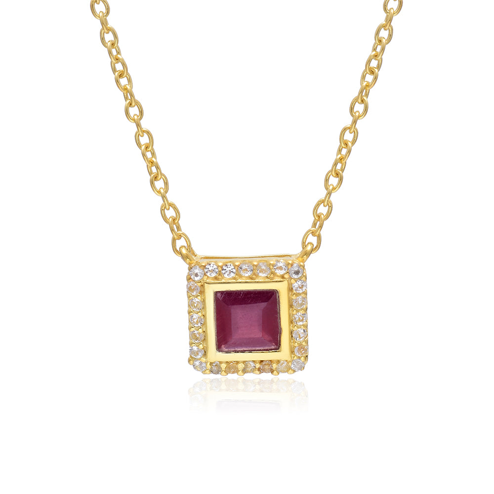 Collar de Plata Bañada en Oro con Rubí de Madagascar y Topacio Blanco
