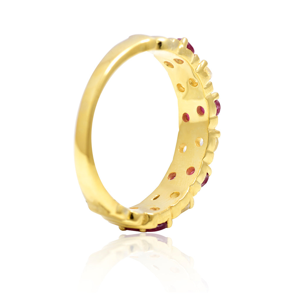 Anillo de Plata Bañada en Oro con Rubí de Madagascar y Topacio Blanco 3 