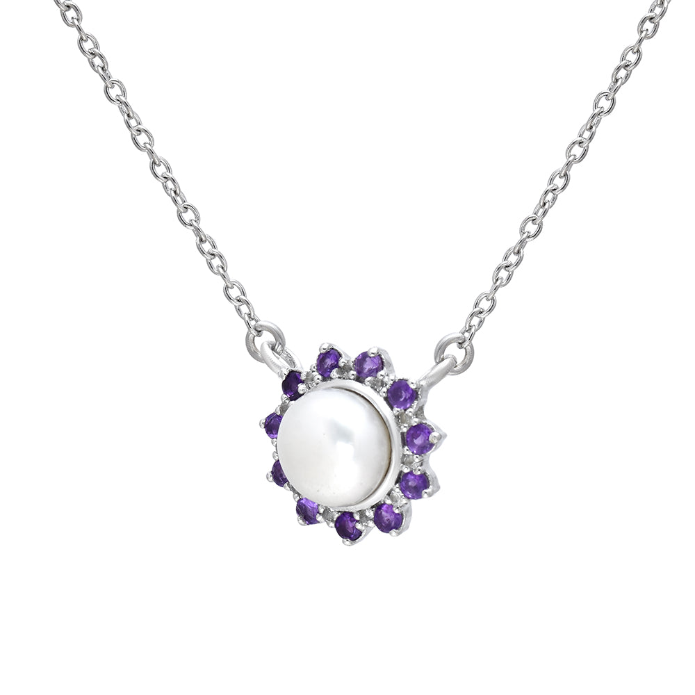 Collar de Plata con Amatista de Marruecos y Perla blanca de agua dulce 2 