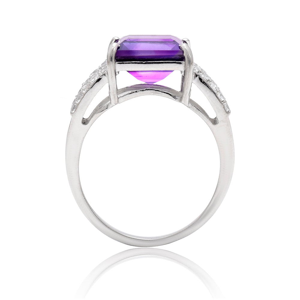 Anillo de Plata con Amatista de Marruecos y Topacio Blanco