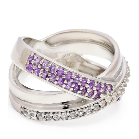 Anillo de Plata con Amatista de Marruecos y Topacio Blanco