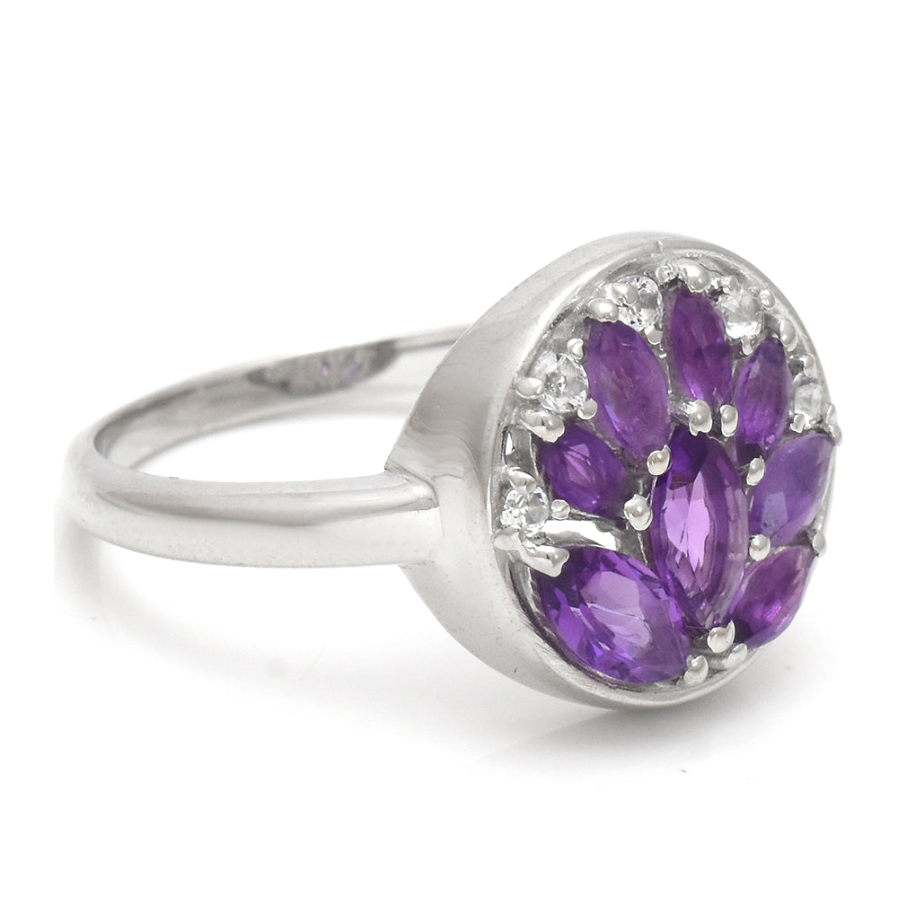 Anillo de Plata con Amatista de Marruecos y Topacio Blanco