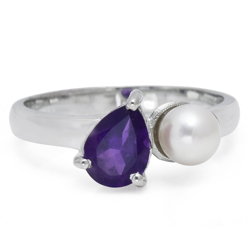 Anillo de Plata con Amatista de Marruecos y Perla blanca de agua dulce 2 
