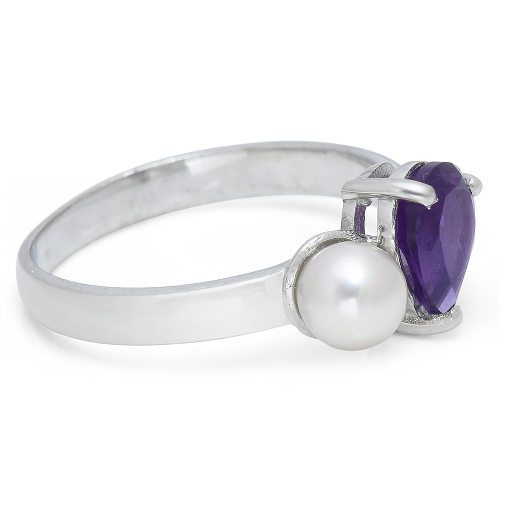 Anillo de Plata con Amatista de Marruecos y Perla blanca de agua dulce