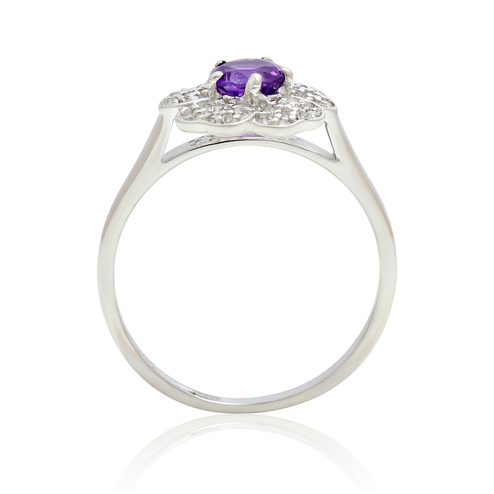 Anillo de Plata con Amatista de Marruecos y Topacio Blanco