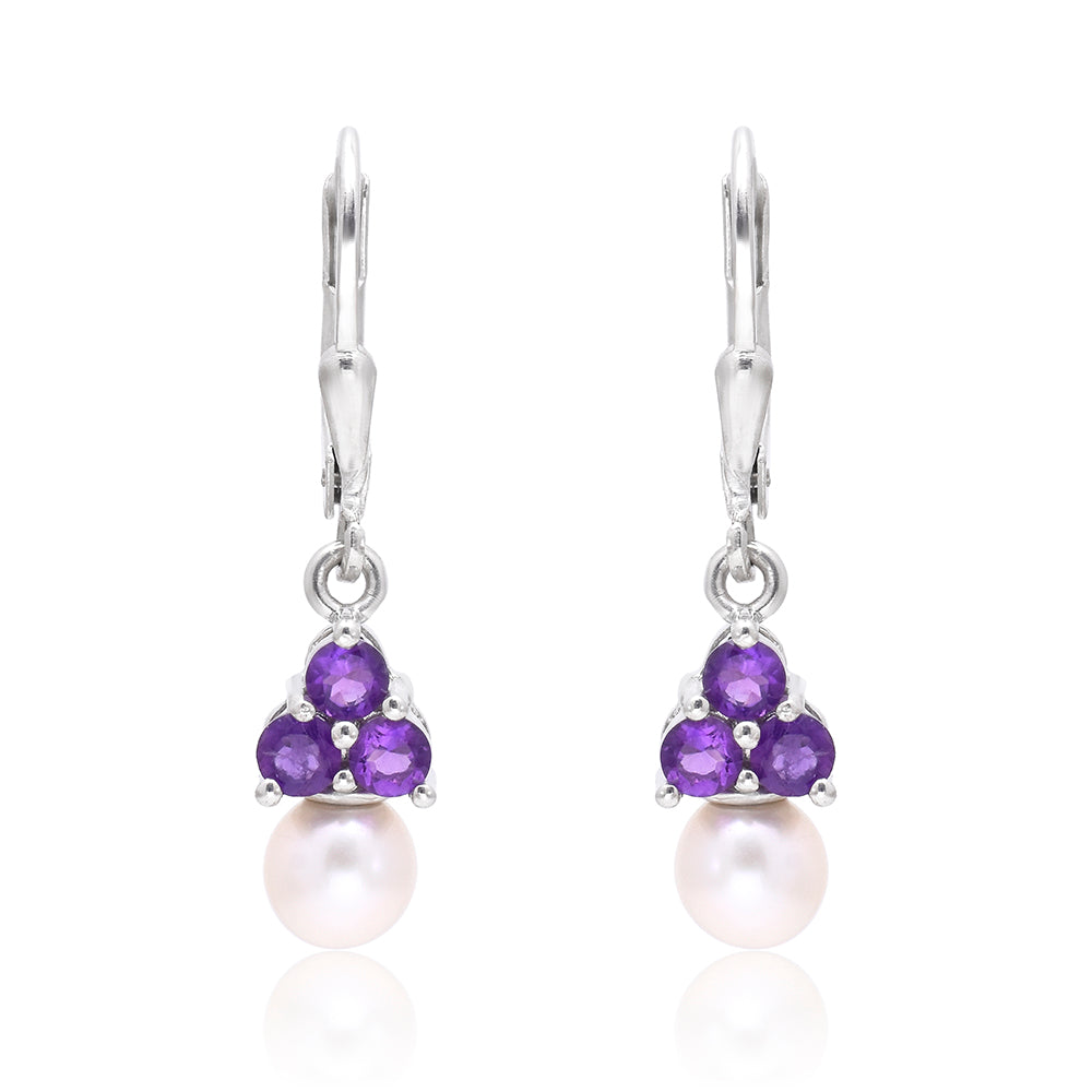 Pendientes de Plata con Amatista de Marruecos y Perla blanca de agua dulce 2 