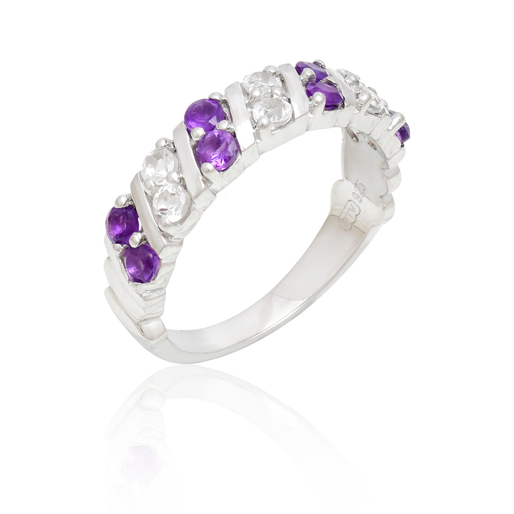 Anillo de Plata con Amatista de Marruecos y Topacio Blanco 5 