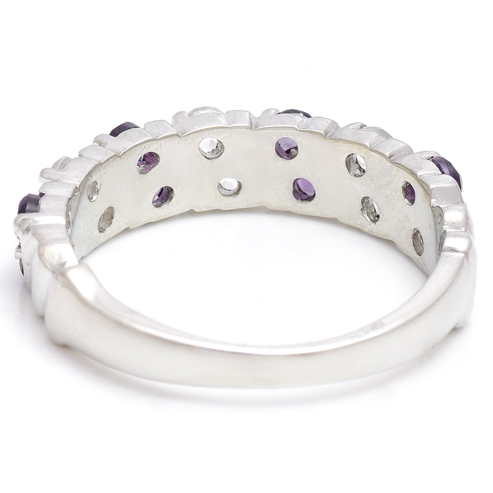 Anillo de Plata con Amatista de Marruecos y Topacio Blanco