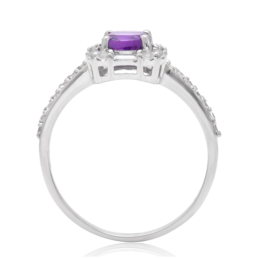 Anillo de Plata con Amatista de Marruecos y Topacio Blanco
