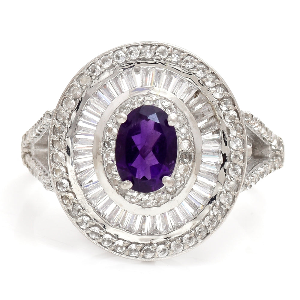 Anillo de Plata con Amatista de Marruecos y Topacio Blanco