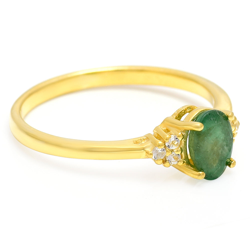 Anillo de Plata Bañada en Oro con Esmeralda de Brasil