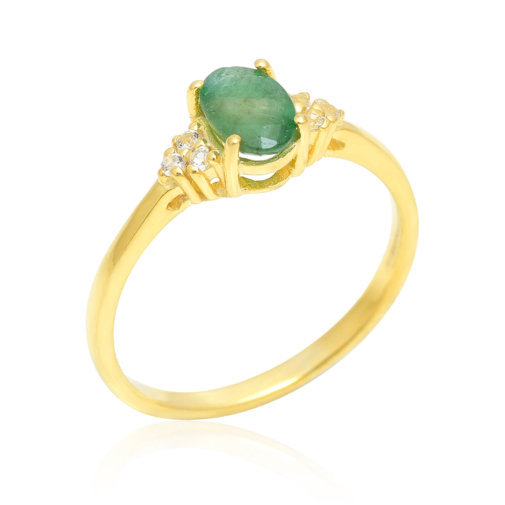 Anillo de Plata Bañada en Oro con Esmeralda de Brasil 3 