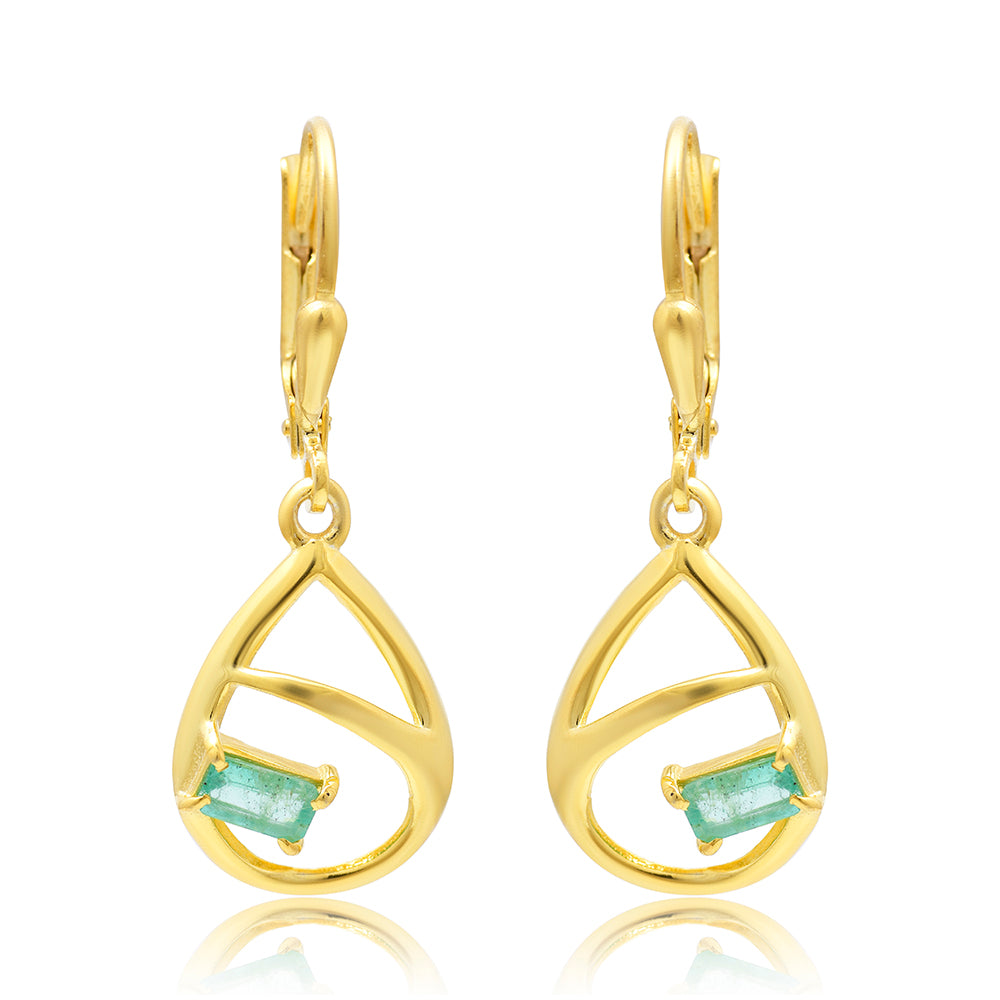 Pendientes de Plata Bañada en Oro con Esmeralda de Brasil 5 
